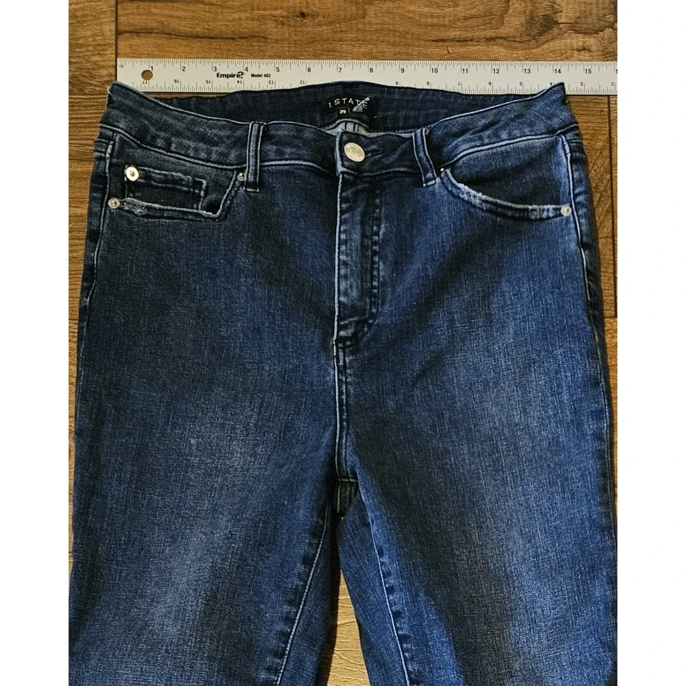 1. STATE SKINNY‎ HIGH RISE Med. Wash Distress Raw Hems Skinny Jeans Sz 29